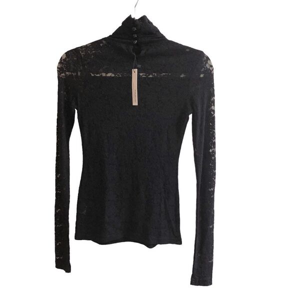 NWT PattyBoutik Black Sheer Lace Long Sleeve Top Size XS - Picture 2 of 7